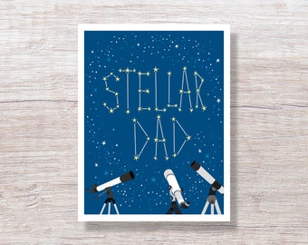 Stellar Dad Father's Day Card: Telescope & Stars Design - H368