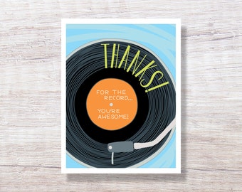 VINYL RECORD Thank You - Single Card or Boxed Set, Funny Retro Boxed Cards, Hand Drawn Note Cards - D238