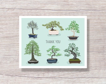 Bonsai Thank You Note Card - Single Card or Boxed Set, Hand Drawn Note Cards - D369