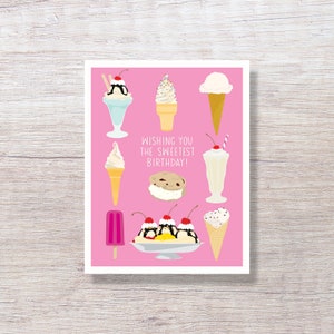 Birthday Card ICE CREAM TREATS, (for Her, for Mom for Him) - D266
