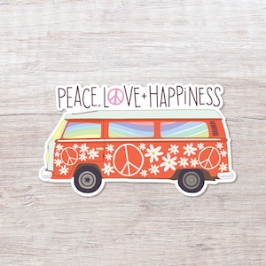 Peace Love & Happiness VW Bus, Vinyl Sticker - ST139