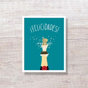 SPANISH LANGUAGE Bravo Champagne Congrats - Illustrated Congratulations Card Handmade - D450