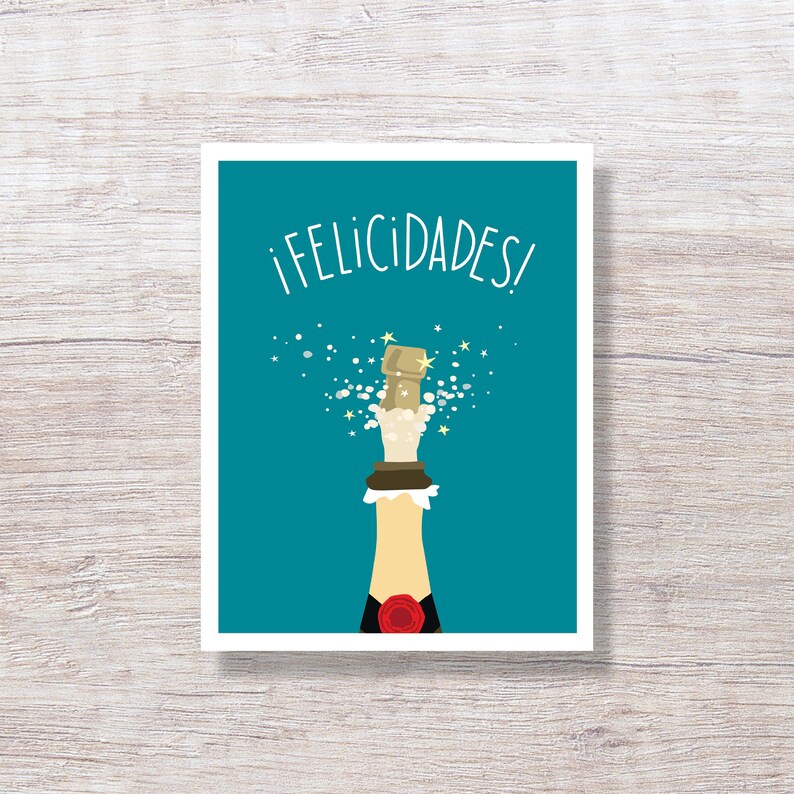 SPANISH LANGUAGE Bravo Champagne Congrats Illustrated Congratulations Card Handmade D450 image 1