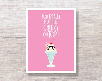 CHERRY ON TOP Thank You - Single Card or Boxed Set, Fun Thank You Cards, Note Cards, Boxed Thank You Cards - D279X