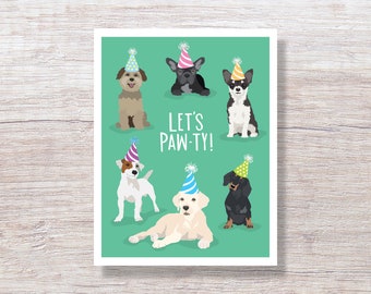 Birthday card, BIRTHDAY DOGS, Illustrated Birthday Card with Hand Lettering, for him for her - D305