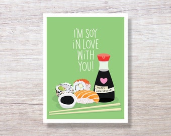 Funny Soy in Love With You Pun Anniversary Card for husband for wife for boyfriend for girlfriend - D423