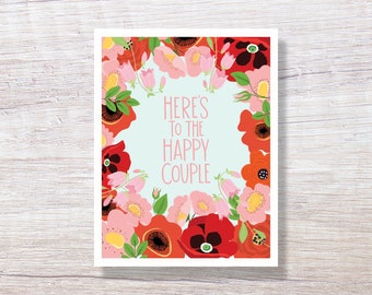 Floral Poppies Wedding Card, Engagement Card, Shower, Congratulations for Couple - D399