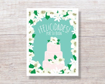 SPANISH LANGUAGE Wedding Cake - Hand Illustrated Card, Wedding, Anniversary, Engagement for Couple, Bridal Shower, Wedding Shower - D451