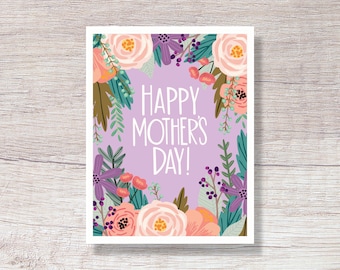 Floral Mother's Day card - hand drawn spring floral for mom for wife - H185