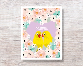 LOVEBIRDS - Hand Illustrated Card, Wedding, Anniversary, Engagement for Couple, Bridal Shower, Wedding Shower - D283X