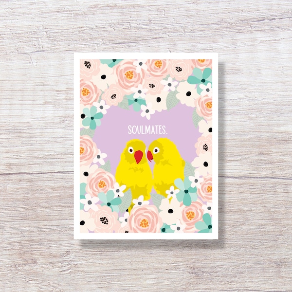 LOVEBIRDS - Hand Illustrated Card, Wedding, Anniversary, Engagement for Couple, Bridal Shower, Wedding Shower - D283X