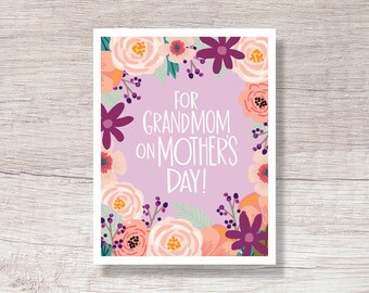 Mother's Day Card for Grandma for Grandmom - spring floral hand drawn - H186