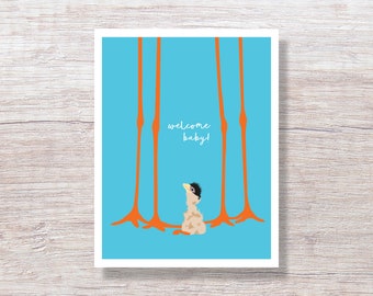 BABY STORK New Baby Card, Gender Neutral Baby Boy Baby Girl Congratulations - D383