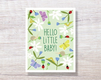 Ladybugs and Butterflies New Baby Card, Gender Neutral Baby Boy Baby Girl Congratulations - D398