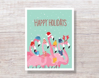 Pink Flamingo Christmas Cards - Single Card or Boxed Set Holiday Cards - H271