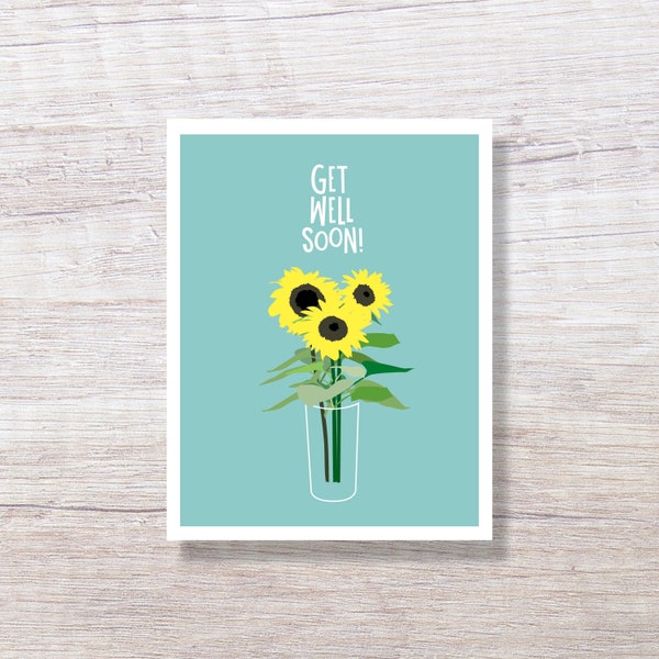 Get Well Soon Card, Feel Better Card, Speedy Recovery, Illness - SUNFLOWERS D297