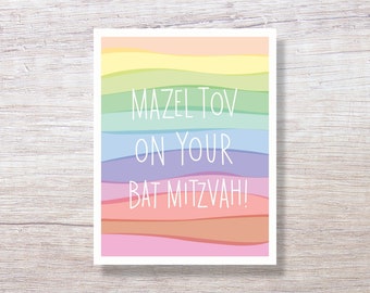 Colorblock BAT MITZVAH Mazel Tov, Congratulations Birthday Card - D409