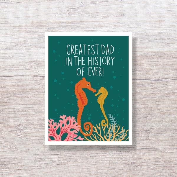 SEAHORSE Father's Day Card - funny & sweet card for dad for husband - H251