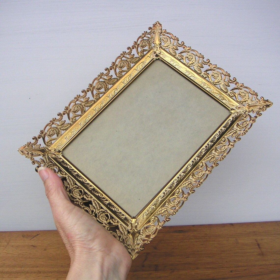 Vintage Metal Filigree Picture Frame Easel Back Etsy