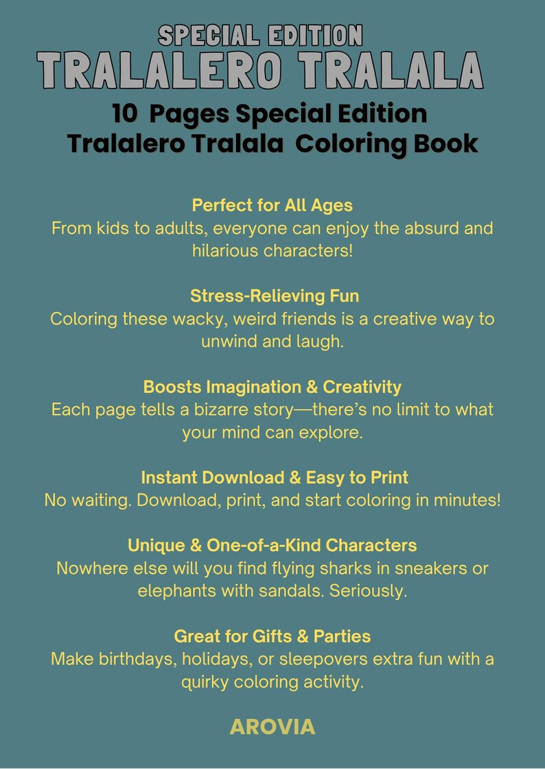 10 Pages Anomali Tralalero Tralala Shark Cute Coloring Pages, Brainrot