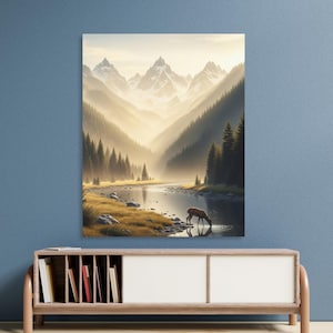 Serene Mountain Forest Landscape Canvas Art Print Nature Wall Decor Nature Animals Canvas Ready To Hang Up