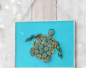 Heineken Bottle Cap Sea Turtle Art – Upcycled Coastal Wall Decor