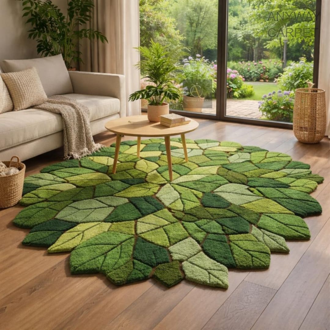Leaf Mosaic Green Hand Tufted Rug – Nature Inspired Botanical Design ...