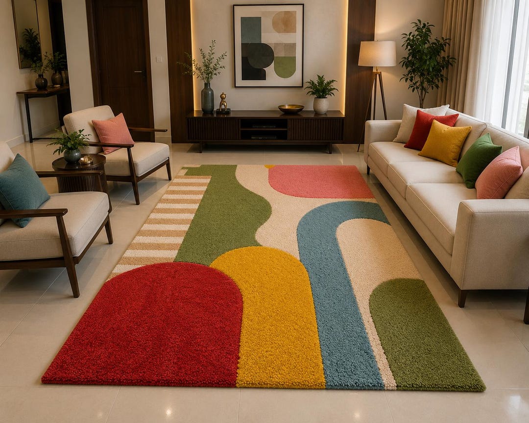 Modern Abstract Hand Tufted Area Rug – Colorful Geometric Wool Carpet ...