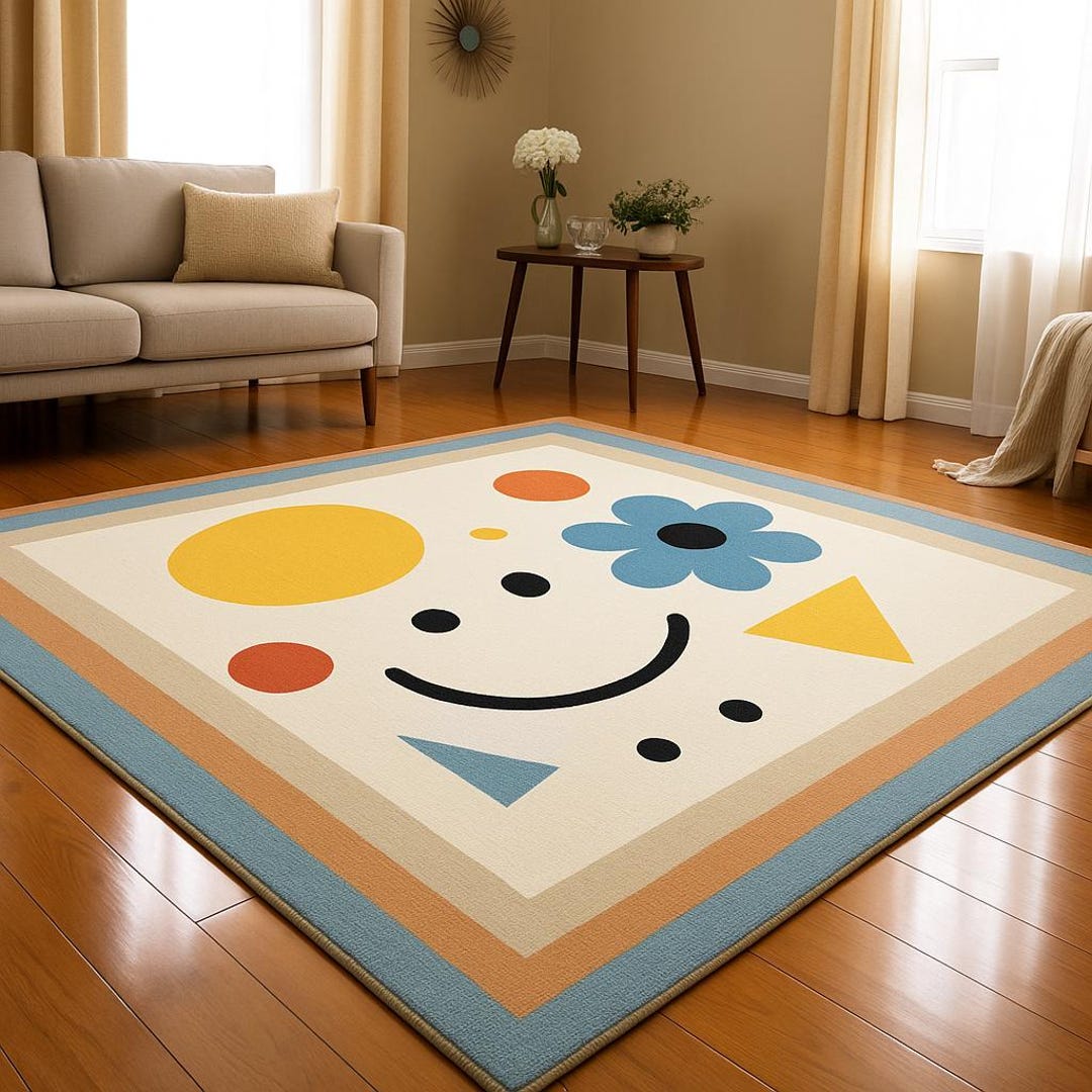 Smiley Rug Temu Modern Smiley Geometric Kids Rug - Etsy