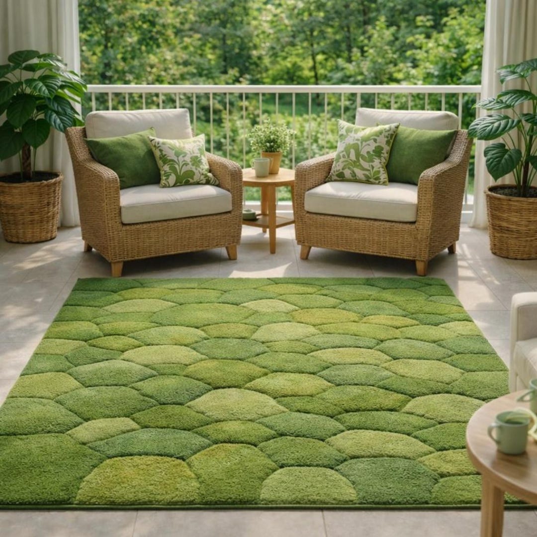 Green Pebble Textured Area Rug | Modern Nature Inspired Carpet | Soft ...