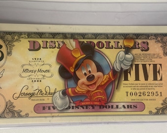 Retired 2008 Uncirculated 5 Disney Dollars / 5 Disney Dollars / Mickey Mouse Money / 80th Anniversary Disney Dollars / Disney Currency