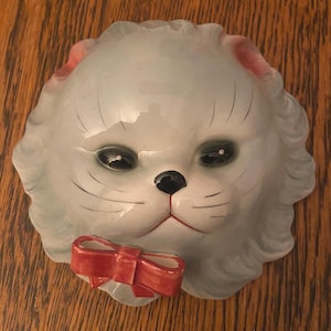 Lefton Grey Kitten with Pink Bow Wall Vase / All tarrifs paid by seller prior to shipping