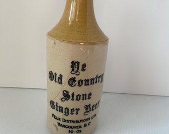 Vintage Ye Old Country Stone Ginger Beer Bottle, Felix Distributors Vancouver BC Stoneware Collectible