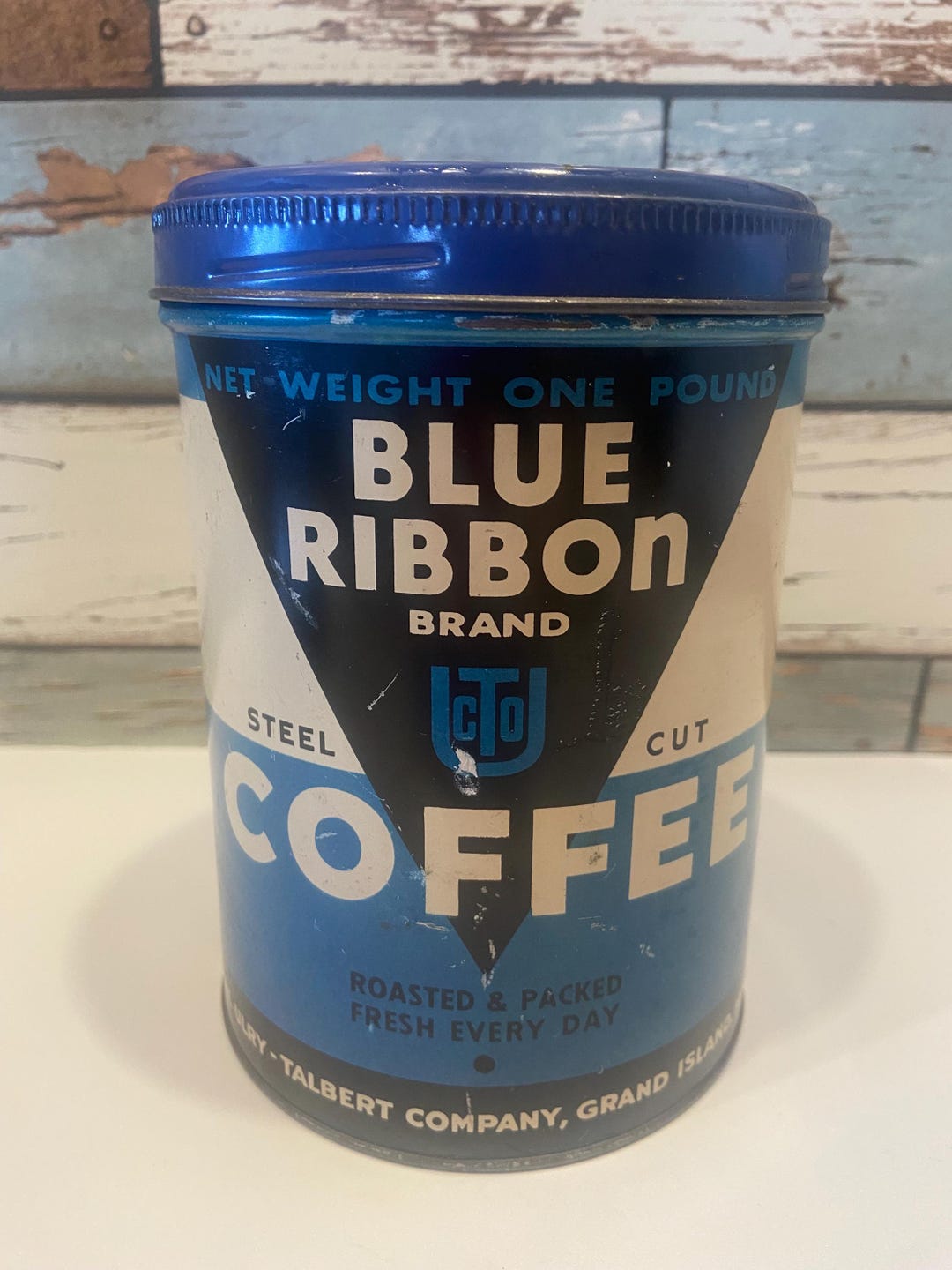 BLUE Blue Ribbon One Pound Vintage Coffee Tin / Made in USA - Etsy