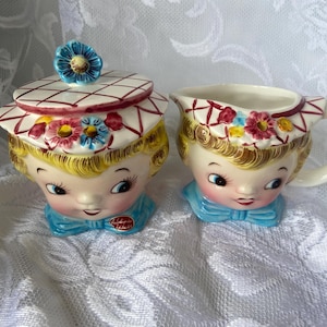 Lefton Miss Dainty Cream & Sugar Set / Lefton #6820 / ESD Japan / Vintage Cream and Sugar / 50s Cream and Sugar