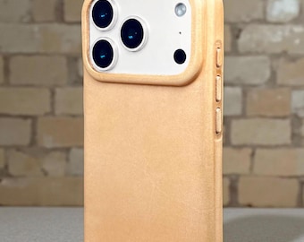 Handmade iPhone Leather Case | No Plastic | One-Piece Wet-Molded Veg-Tan | MagSafe Compatible | iPhone 12–17, Pro, Max, Plus, Air