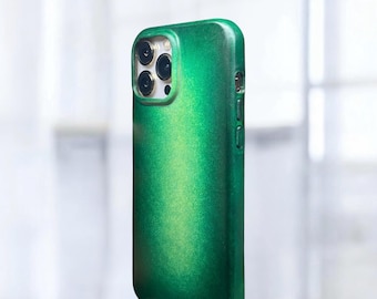 Handmade iPhone Leather Case Patina-Dyed | iPhone 17 Pro Max with MagSafe | 17 Pro, Air, 16 Plus, 16e, 16, 15, 14, 13, 12 | (Green Patina)