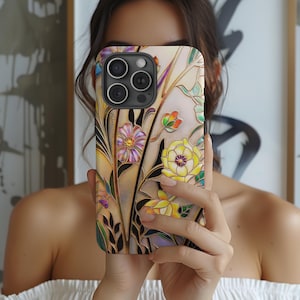 Stained Glass Wildflower Phone Case: Elegant Floral Art Nouveau Design
