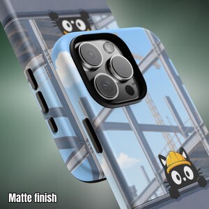 Construction Cat-telefoonhoesje – Black Cat-helm ontwerp met stalen balk (iPhone Samsung Pixel) afbeelding 6