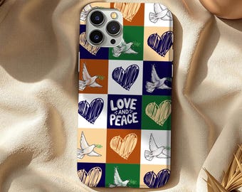Funda para teléfono con patchwork de amor y paz retro: elegante para iPhone, Samsung y Pixel