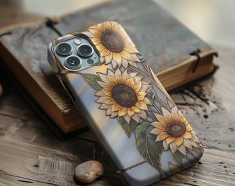 Stained Glass Sunflower Phone Case: Protective Floral Art Cover