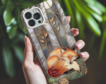 Gebrandschilderd glas Fox-telefoonhoesje: beschermend cadeau voor dierenliefhebber