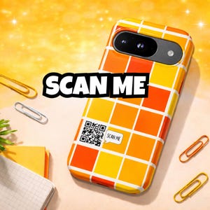 Custom QR Code Phone Case – Bright Orange Yellow Grid, Lost Phone Recovery