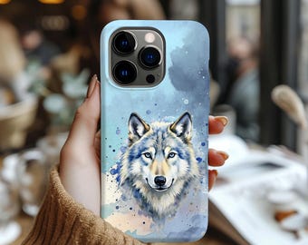 Arctic Wolf Tough Phone Case - Watercolor Wildlife Art - Blue Ice Animal Design