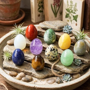 Set di 10 uova di cristallo pasquali, uova di cristallo naturali intagliate a mano, caccia alle uova di Pasqua, uova di Pasqua personalizzate, regali di Pasqua, decorazioni per il giorno di Pasqua