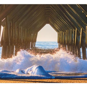 Ocean Waves Canvas Print: Coastal Pier Photography, Beach House Decor