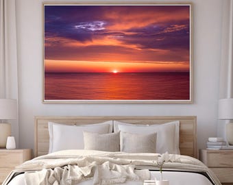 Stampa artistica su tela, Alba sull'orizzonte dell'oceano, decorazione murale, fotografia costiera dell'alba nella Carolina del Nord