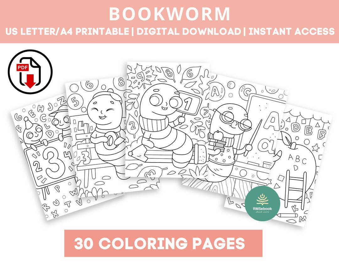 Bookworm Coloring Pages for Kids | Bookworm Theme | Preschool ...