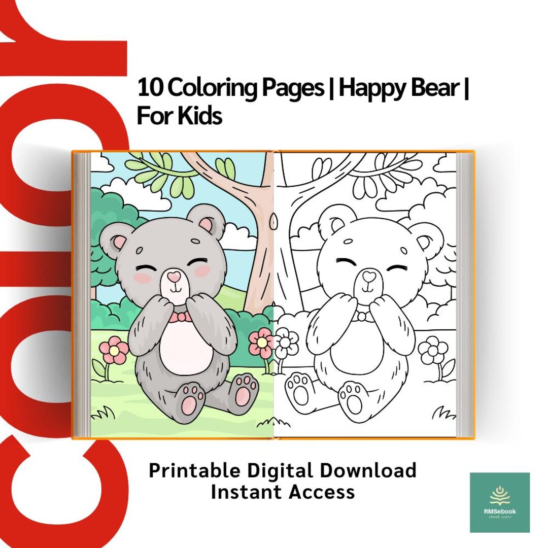 Happy Bear Coloring Pages for Kids Printable Animal PDF | 10 Pages ...