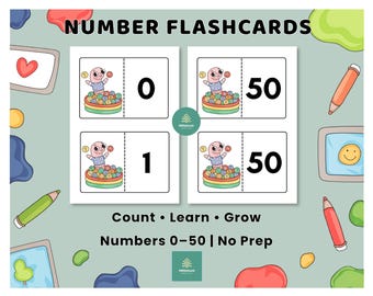 Zahlenlernbilder 0–50 für Kinder | Zählkarten | PDF Datei mit dem Thema: